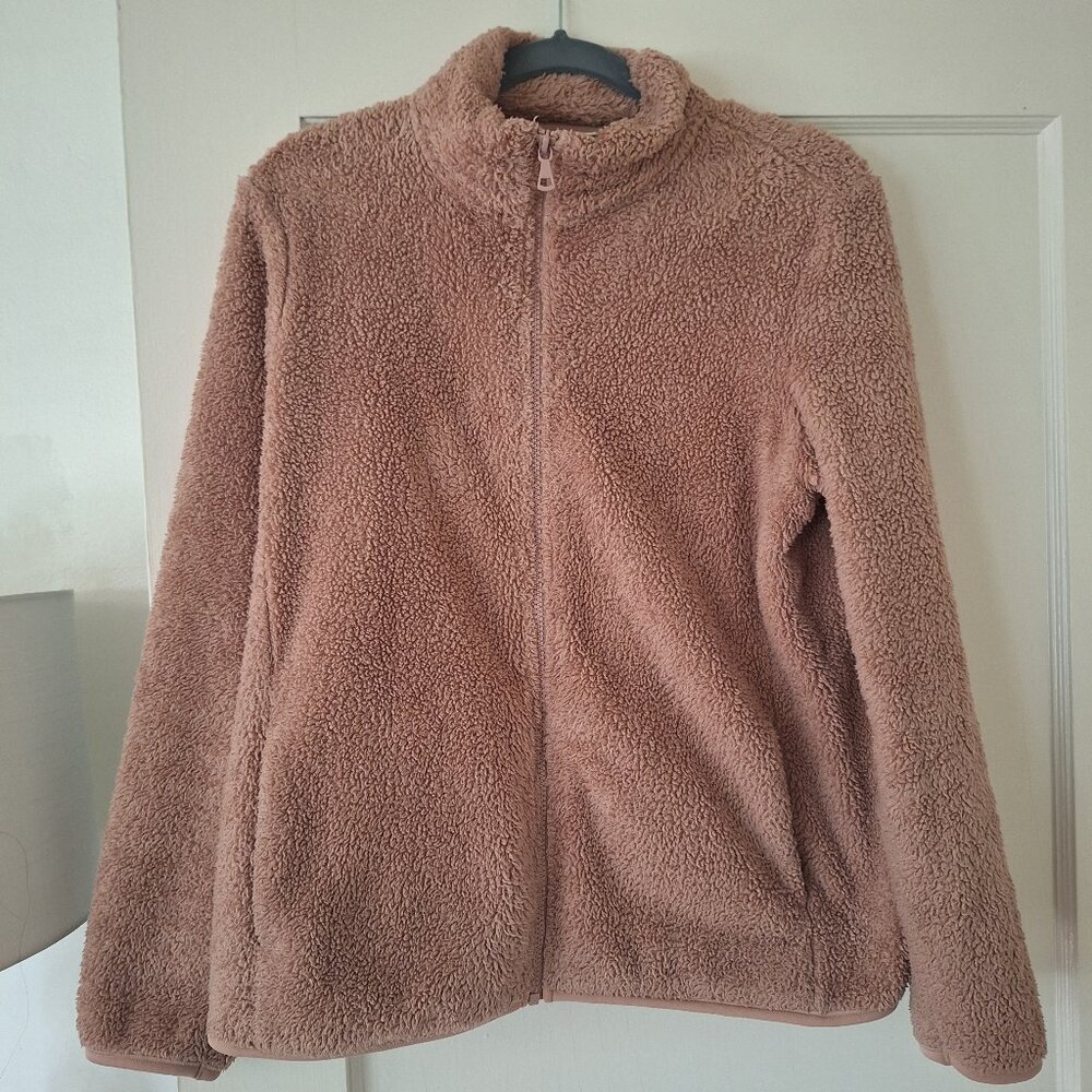 Uniqlo Size L Fluffy full zip jacket - Dusty Pink